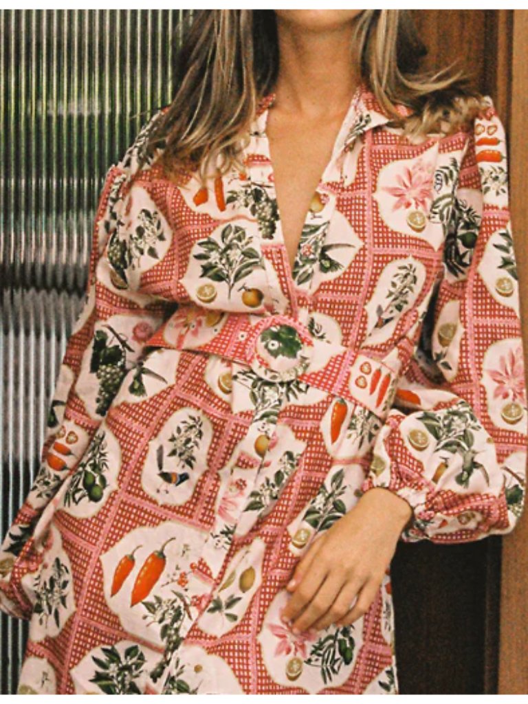 Sundayup Citrus Tile Belted Dress